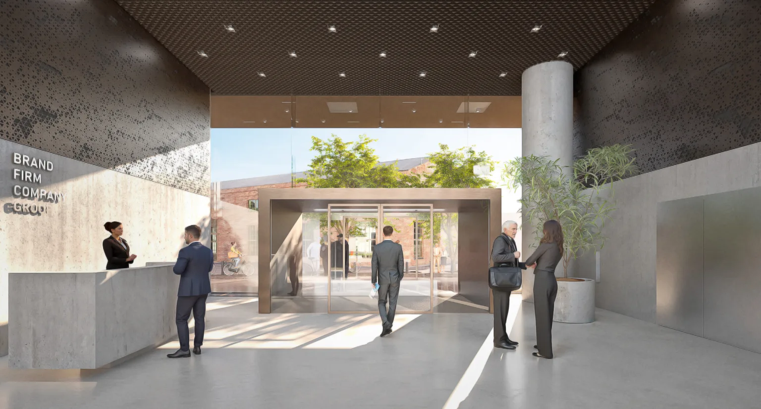 JKMM visualisation of the entrance lobby, textured walls and daylight